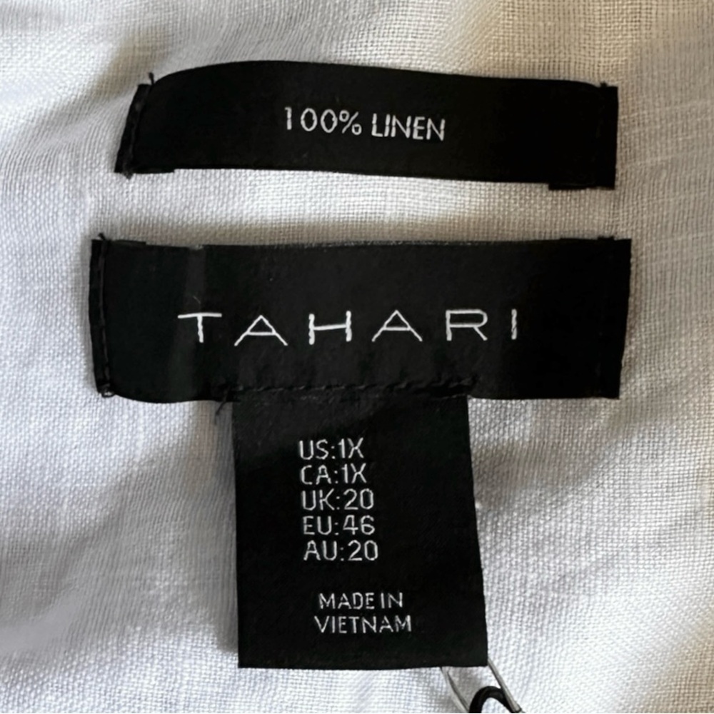 Tahari Button Down Shirt Size 1X NWT White 100% Linen Neutral Beachy Lightweight - Picture 8 of 9